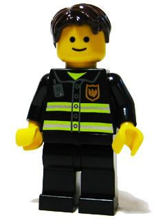 LEGO Minifigure-Fire - Reflective Stripes, Black Legs, Dark Brown Short Tousled Hair-Town / City / Fire-TWN091-Creative Brick Builders
